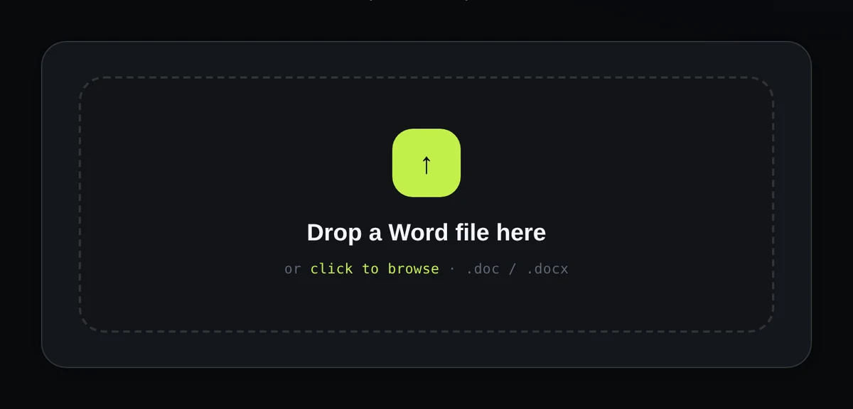 Upload a Word file to the FreePDFtxt word to pdf converter free tool