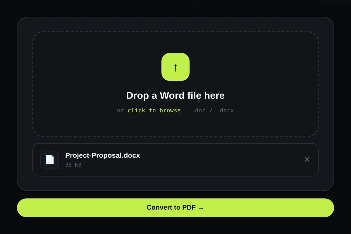 Click Convert to PDF to convert Word to PDF online