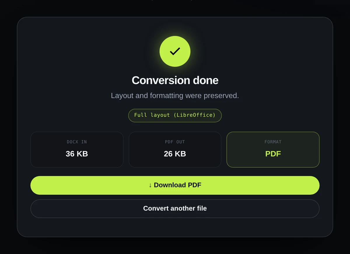 Download the converted PDF from FreePDFtxt Word to PDF converter